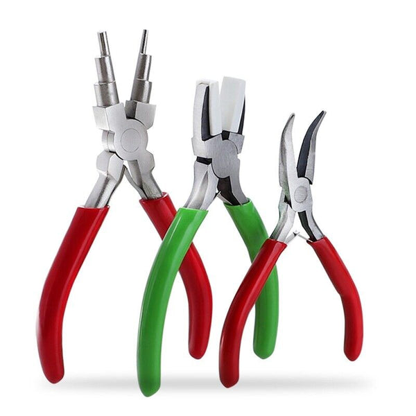 Set of 3-Pieces Jewellery Making Pliers — 6-in-1 Bail Making Looping Plier, Nylon Jaw and Bent Nose Pliers