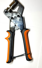 Heavy-duty cutting pliers with orange and black handles on a white background