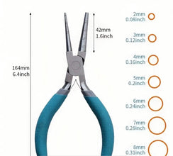 Pair of pliers with measurement details on a white background