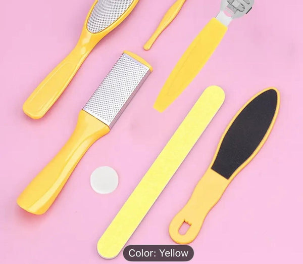 Professional yellow pedicure tool set with callus remover and foot file for men and women