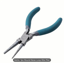 Round nose loop rite plier with blue handles on a white background