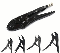 Set of black locking pliers on a white background